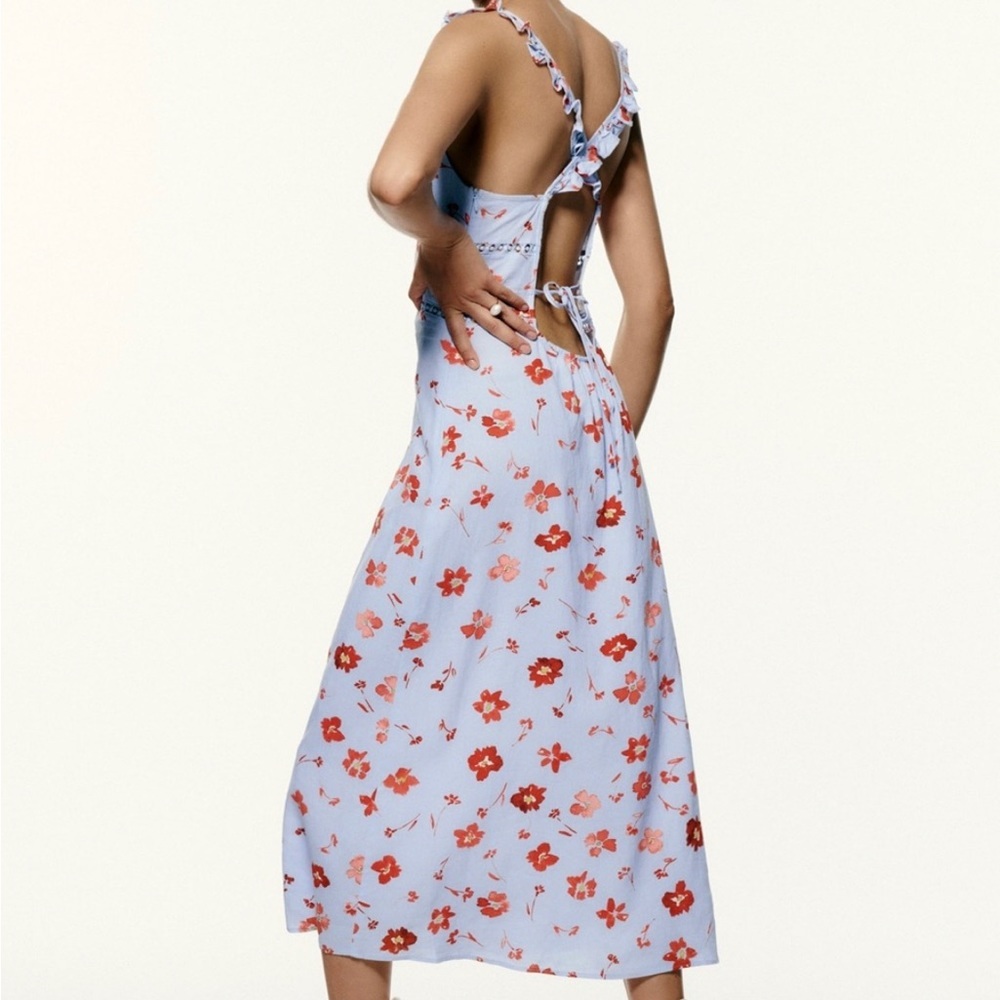 Zara Printed Floral Linen Blend Dress